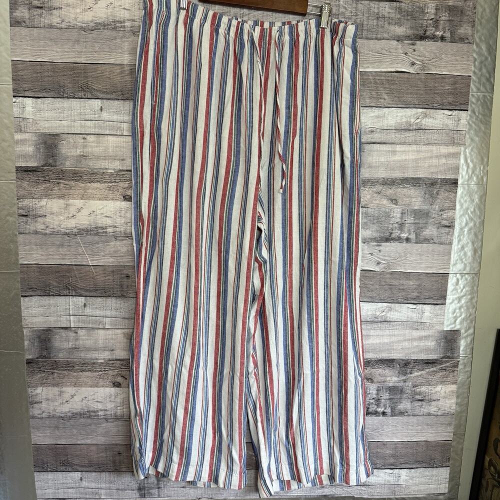 OLD NAVY Linen Blend Striped Wide Leg Pants Size X-Large Coastal Beach High Rise